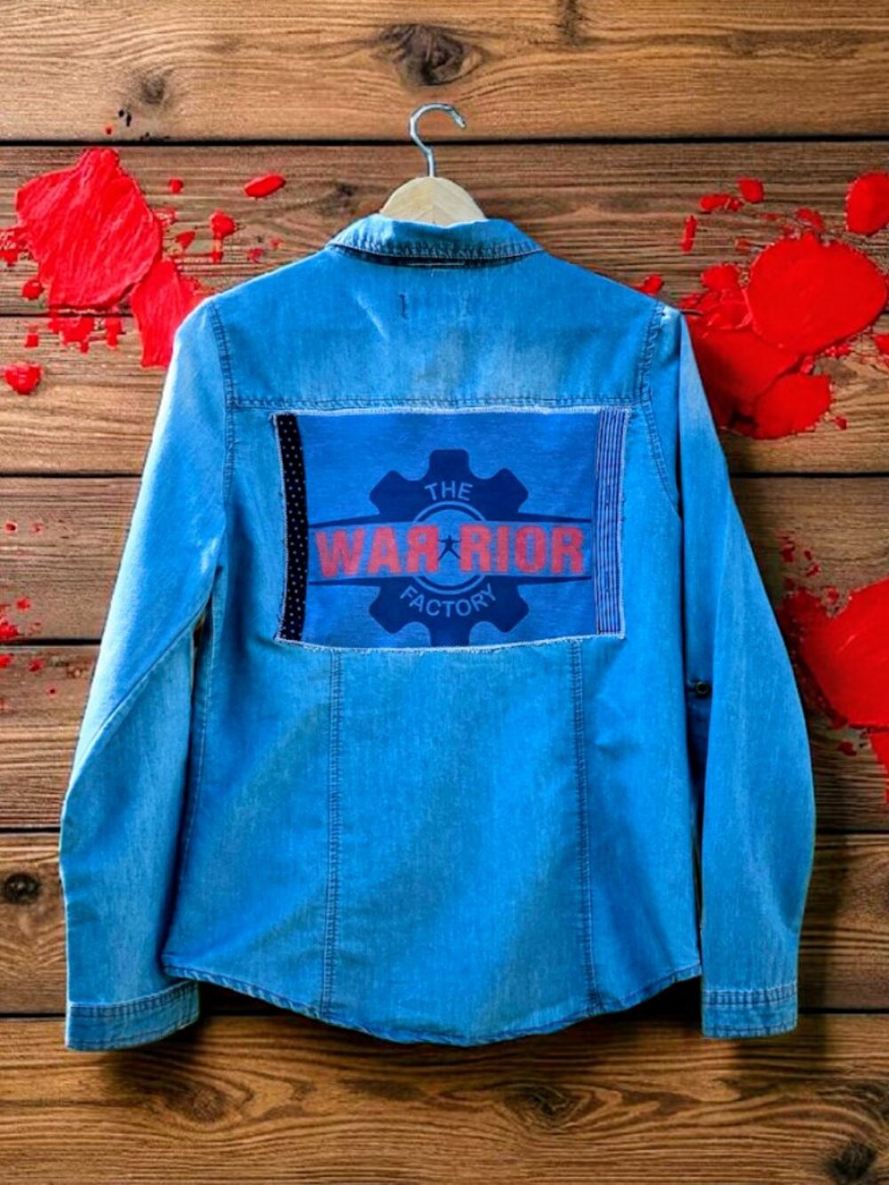 Upcycled Warrior Patchwork Denim Shirt S M